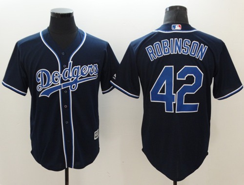 Dodgers #42 Jackie Robinson Navy Blue New Cool Base Stitched MLB Jersey - Click Image to Close